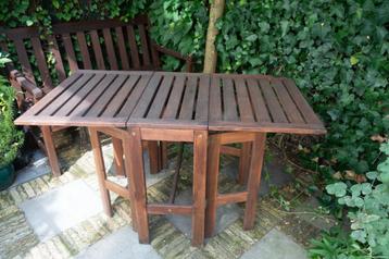  stevige houten tuintafel voor kleine tuin, uitklapbaar beschikbaar voor biedingen