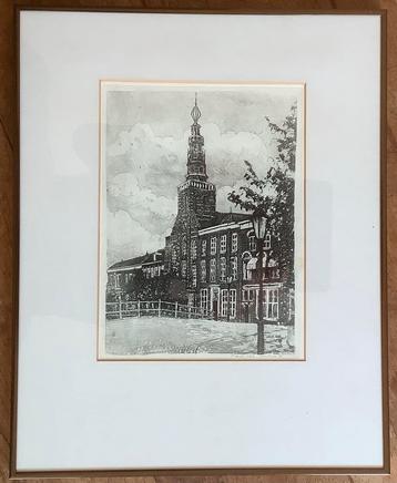Leiden, kerk, Lodewijkkerk, ets, schilderij, Karel Kok, oud beschikbaar voor biedingen