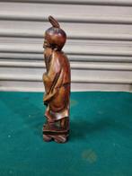 Chinese houten beeld man met vis, Ophalen of Verzenden