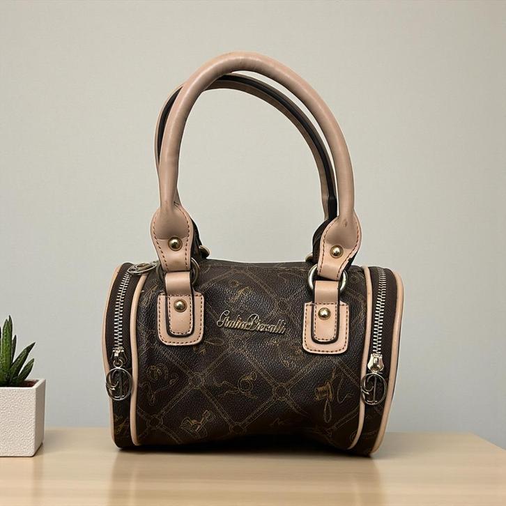 Giulia Pieralli Tas One Size Bruin Bowling Style Monogram, Sieraden, Tassen en Uiterlijk, Tassen | Damestassen, Zo goed als nieuw