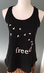 Zwarte tanktop met opdruk, maat S, nieuwstaat, Zwart, Ophalen of Verzenden, Zo goed als nieuw, Maat 36 (S)