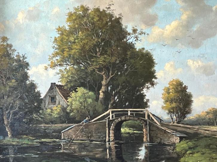 AM Geijp, visser op een brug, Antiek en Kunst, Kunst | Schilderijen | Klassiek, Ophalen