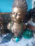 Mooie groene kralen ketting met Abelone schelp hanger, Ophalen of Verzenden, Zilver, Ketting