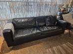 Zwarte leren bank, Huis en Inrichting, Banken | Bankstellen, Ophalen, Gebruikt, Driepersoons, Rechte bank