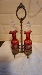 rood Olie en azijn stelletje met kristallen stoppen, Antiek en Kunst, Ophalen of Verzenden