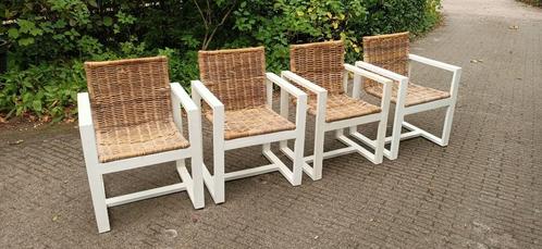 4 Gezellige rieten stoelen, Huis en Inrichting, Stoelen, Gebruikt, Vier, Hout, Riet of Rotan, Overige kleuren, Ophalen
