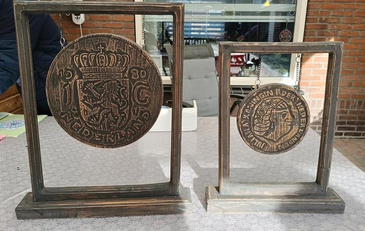 Houten Munt in Frame - Woondecoratie, Huis en Inrichting, Woonaccessoires | Overige, Gebruikt, Ophalen