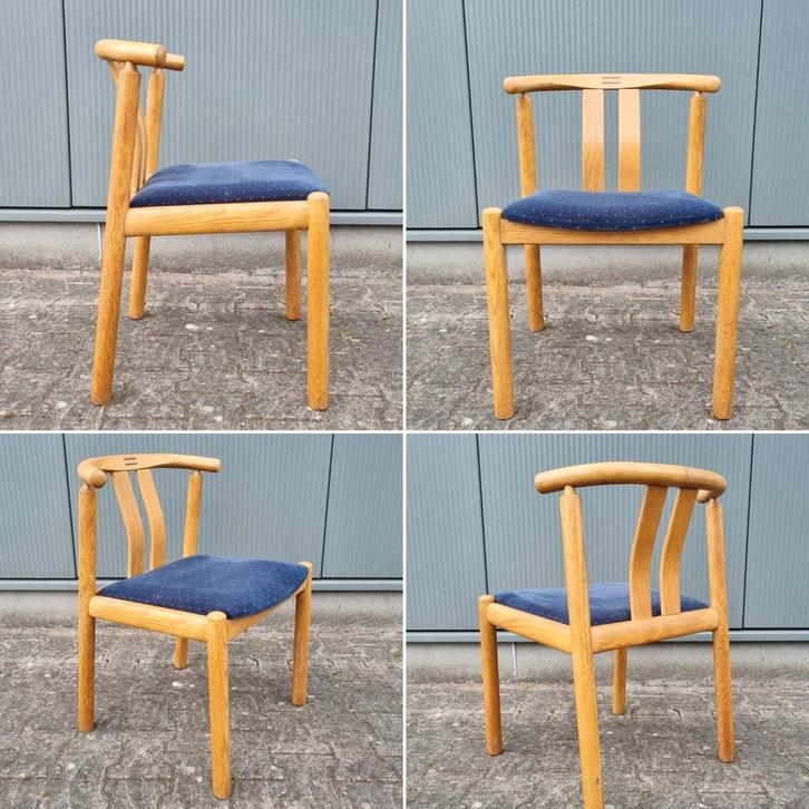 Set van 4 Cleopatra vintage Deens design retro stoelen, Huis en Inrichting, Stoelen, Gebruikt, Vier, Hout, Stof, Bruin, Ophalen