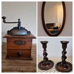 Antieke Decoratie Set: Koffiemolen, Spiegel, Kandelaars, Antiek en Kunst, Ophalen of Verzenden