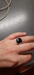 Mooie oude zegelring 925 sterling met onix en steentje, 18 tot 19, Gebruikt, Ophalen of Verzenden, Dame