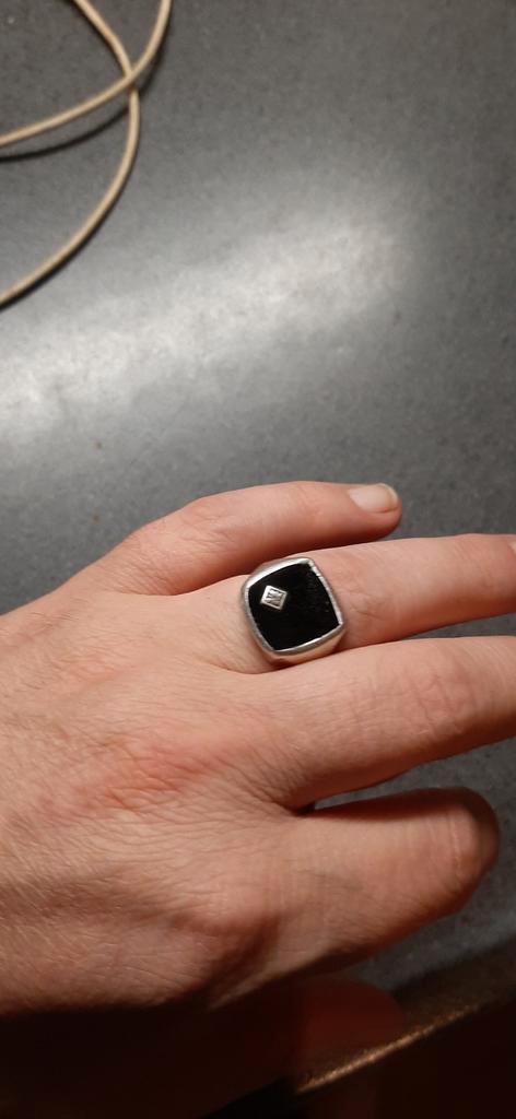 Mooie oude zegelring 925 sterling met onix en steentje, Sieraden, Tassen en Uiterlijk, Ringen, Gebruikt, Dame, 18 tot 19, Zilver