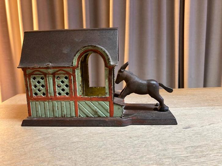 Gietijzeren J&E Stevens Donkey in the Barn Spaarpot, Antiek en Kunst, Antiek | Woonaccessoires, Ophalen of Verzenden
