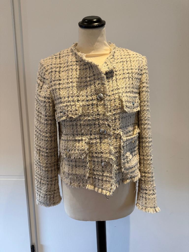 ZGAN wit zwart tweed Mango blazer colbert jasje M 36 38 zilv, Mango, Wit, Ophalen of Verzenden, Zo goed als nieuw