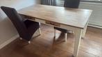 Landelijke whitewash brocant eettafel met lades en 6 stoelen, Huis en Inrichting, Ophalen, Gebruikt, 4 tot 6 stoelen