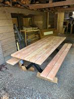 Houten Picknicktafel met Metalen Onderstel op VOORRAAD, Ophalen of Verzenden, Nieuw, Rechthoekig, Hout
