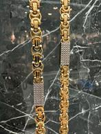 14k Gouden Massieve Platte Koningsketting, Sieraden, Tassen en Uiterlijk, Ophalen of Verzenden, Nieuw, Goud, Met edelsteen