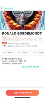 1 ticket voor Ronald Goedemondt op za 15/11 Gorredijk, Tickets en Kaartjes, Theater | Cabaret en Komedie, Eén persoon, November