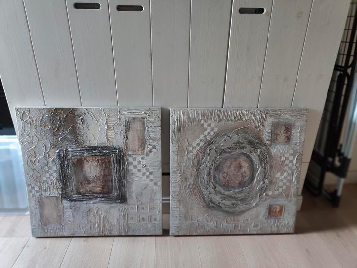 Set van 2 abstracte schilderijen van Cobra Art, Huis en Inrichting, Woonaccessoires | Schilderijen, Tekeningen en Foto's, Zo goed als nieuw