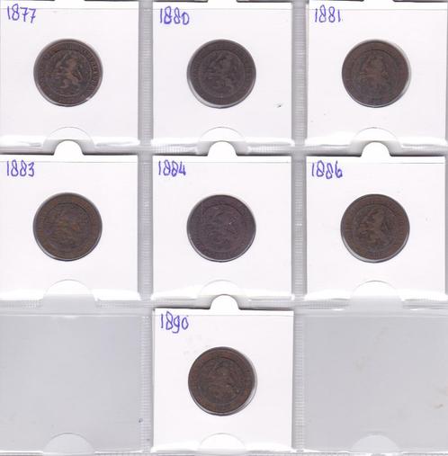 Compl. serie van 7 x 2 1/2 cent 1877 t/m 1890 Willem 3, Postzegels en Munten, Munten | Nederland, Koning Willem III, Ophalen of Verzenden