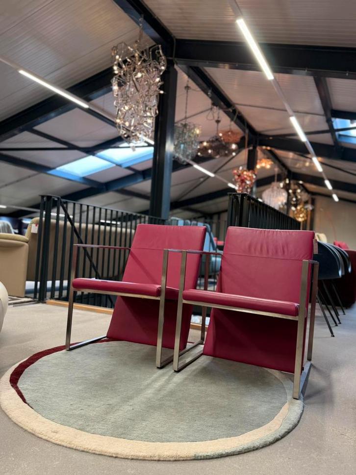 2 Arco Spine Fauteuils Roze leer Design stoel, Huis en Inrichting, Fauteuils, Zo goed als nieuw, Leer, 75 tot 100 cm, Ophalen of Verzenden