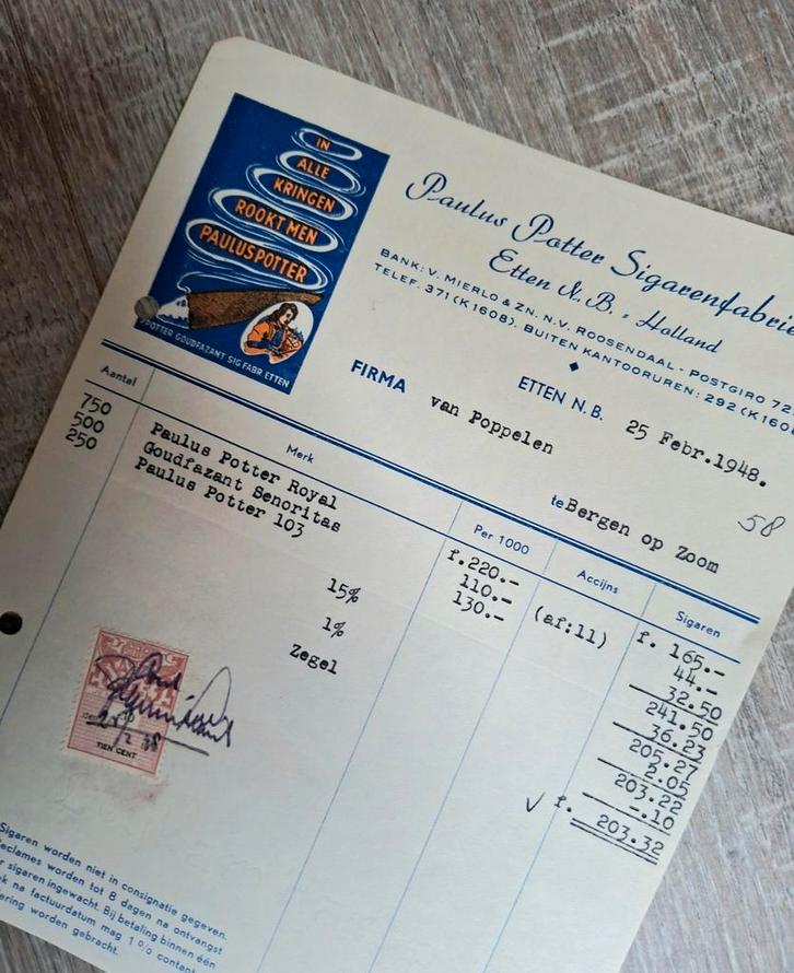 PAULUS POTTER SIGAREN  - ETTEN-LEUR, Postzegels en Munten, Brieven en Enveloppen | Nederland, Overige typen, Ophalen of Verzenden