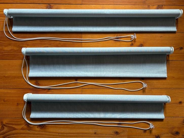 Grijze rolgordijnen (3 stuks, ook los te koop), Huis en Inrichting, Stoffering | Gordijnen en Lamellen, Gebruikt, 150 tot 200 cm