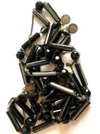 Unieke Tsjechisch zwart glas en kralen en munten ketting, Verzenden, Zo goed als nieuw, Zwart, Overige materialen