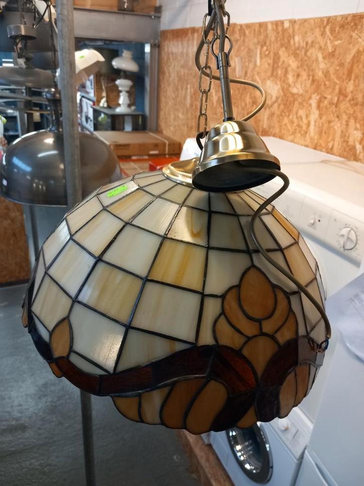 Oude Hanglamp met Glas in Lood, Antiek en Kunst, Antiek | Lampen, Ophalen