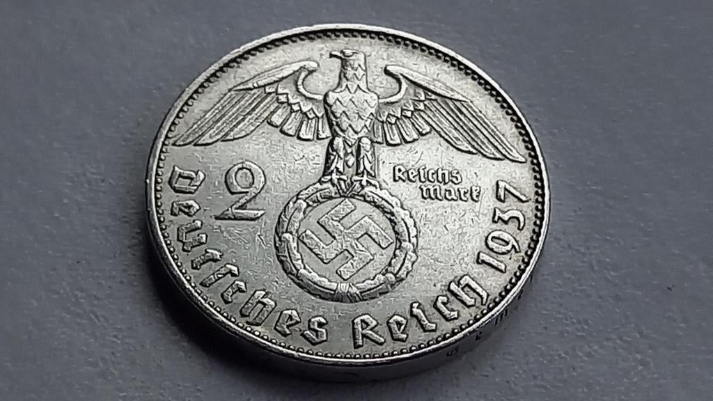 WO2 2 Reichsmark 1937A zilver nazi duitsland, Ophalen of Verzenden, Duitsland, Losse munt, Zilver