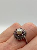 B378 Prachtige zilveren ring parel roze saffier maat 16,5, Ophalen of Verzenden, Zilver, Ring, Met edelsteen