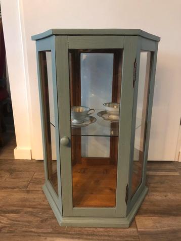 💝 Vintage hout vitrinekastje vitrine toonbank kastje groen beschikbaar voor biedingen
