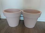 2 Grote Soft Pink Plantenbakken, Tuin en Terras, Bloempotten, 25 tot 40 cm, Gebruikt, Rond, Minder dan 40 cm