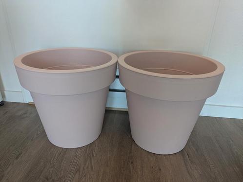 2 Grote Soft Pink Plantenbakken, Tuin en Terras, Bloempotten, Gebruikt, Aardewerk, Binnen, Balkon, Tuin, Minder dan 40 cm, 25 tot 40 cm