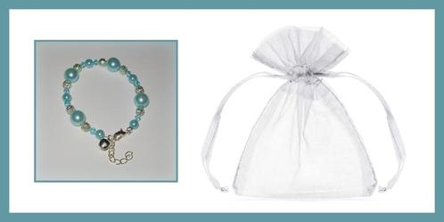 Handgemaakte armband parels zilverkleurige kraaltjes - Blauw, Sieraden, Tassen en Uiterlijk, Armbanden, Nieuw, Overige materialen