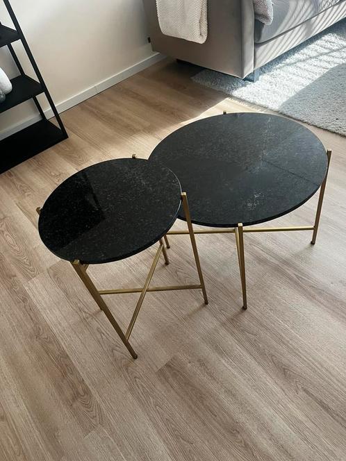 Loods5 marmeren bijzettafels zwart/goud (salontafel), Huis en Inrichting, Tafels | Salontafels, Gebruikt, Minder dan 50 cm, 50 tot 100 cm