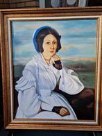 Prachtig groot origineel schilderij vrouw dame 1800's, Ophalen