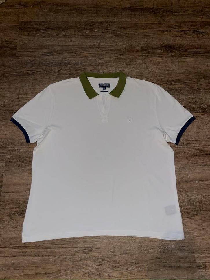 Vilebrequin heren witte polo shirt legergroen detail mt XXL, Kleding | Heren, Polo's, Zo goed als nieuw, Overige maten, Wit, Ophalen of Verzenden