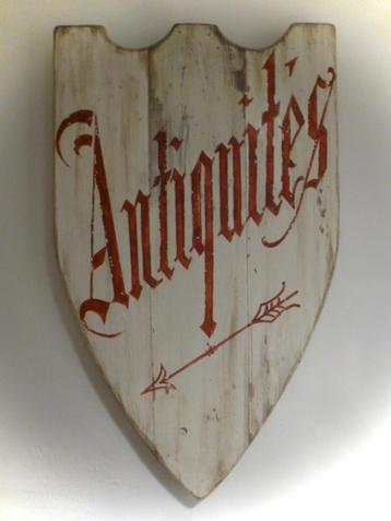 Handgeschilderd houten reclamebord Antiques/antiek/brocante beschikbaar voor biedingen