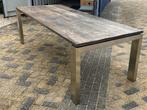 Houten tafel met RVS onderstel, Ophalen, Gebruikt, 200 cm of meer, 50 tot 100 cm