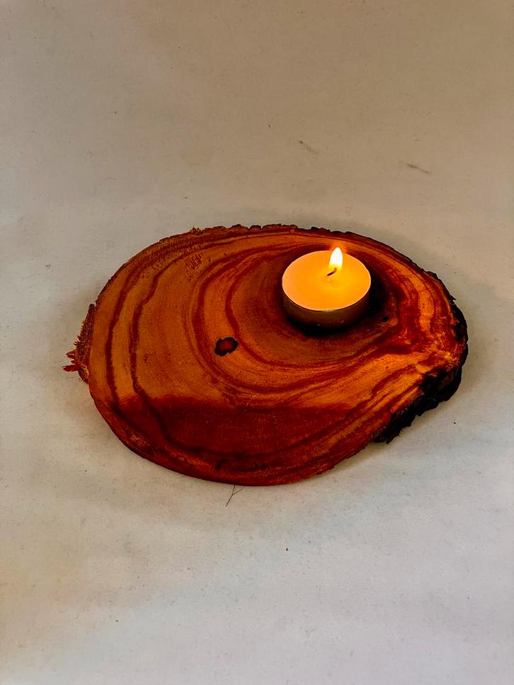 Boomstamschijf Waxinelichthouder, Huis en Inrichting, Woonaccessoires | Kandelaars en Kaarsen, Nieuw, Kandelaar, Minder dan 25 cm