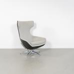 1x Leolux Caruzzo Fauteuil + Hocker Grijs Stof/Leer - Chroom, Niet ingevuld, Metaal, Niet ingevuld, 75 tot 100 cm