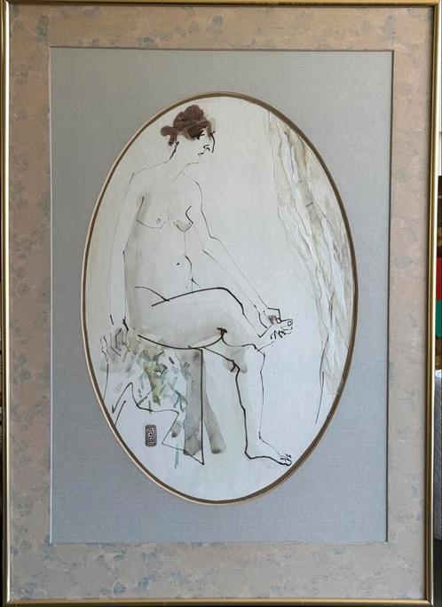 Gemenge techniek - vrouw, Antiek en Kunst, Kunst | Schilderijen | Modern, Ophalen of Verzenden
