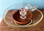 Vintage Appel/Glazen slakom Gulf eierdopjes houten bakje, Huis en Inrichting, Keuken | Servies, Ophalen of Verzenden, Gebruikt