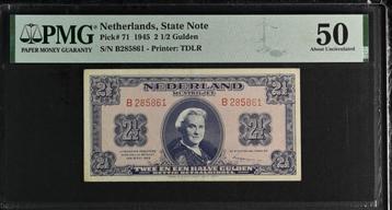 Heel mooi biljet 2,5 gulden muntbiljet Wilhelmina, 1945