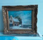 ZEER MOOI OLIEVERF GESCHILDERD SNEEUWLANDSCHAP MET ZEER MOOI, Oorspronkelijke maker, Ophalen of Verzenden, Zo goed als nieuw, Schilderij