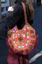 Halfronde Banjara Boho India hippy spiegeltjestas multicolor, Ophalen of Verzenden, Nieuw, Bruin, Handtas