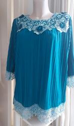 Vintage '80 S  blouse  Long Flowly, Blauw, Maat 42/44 (L), Long Slowly, Ophalen of Verzenden