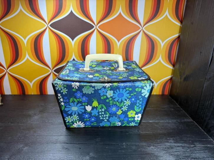 Vintage beautycase - koffertje - blauw groen - retro, Verzamelen, Retro, Huis en Inrichting, Ophalen of Verzenden