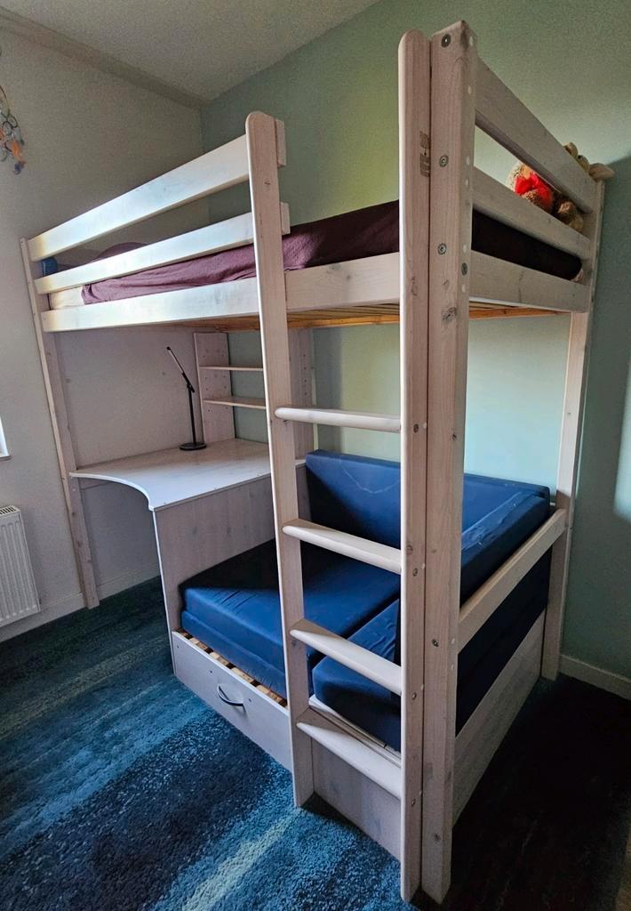 Hoogslaper met bedbank en bureau, Huis en Inrichting, Slaapkamer | Stapelbedden en Hoogslapers, Gebruikt, Hoogslaper, 90 cm, 200 cm