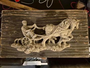Antiek Wandpaneel Hout/Steen - boer/arbeider beschikbaar voor biedingen